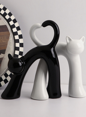 创意轻奢高档爱心猫n猫家居陶瓷摆饰客厅玄关酒柜电视柜桌面装饰