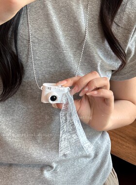 创意相机台球吊坠项链女夏天u2025新款小众设计锁骨链长款装饰配