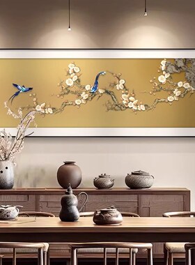 新喜上枝头客厅装饰画级感沙发背景墙挂画横幅喜庆鸟壁画