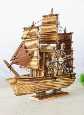 直发一帆风顺创新艺术个性八音盒装饰木制熏黑船定制