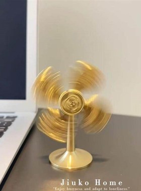 风生水风车财源滚滚会转动办公室桌面招财装饰黄铜解压