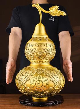 铜葫芦摆件大号纯黄铜空心开口大葫芦百福客厅家居玄关装饰