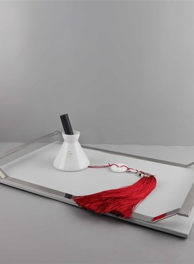 现代简约金属皮革方形手提香薰收纳托盘客厅卧室玄关软装家居饰品