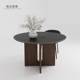 French retro black rock slab round dining table household small apartment mediocre round table solid wood round dining table chair combination