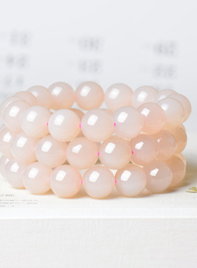 新疆天然和田玉藕粉手链女款圆珠直径12mm天然玉石手串男女带