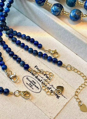 新中式复古天然青金石天然白水晶项链锁骨链颈链小众百搭高级