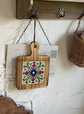 隔热木垫复古实木花砖把手锅垫木质防烫盘杯垫家用汤锅摆件菜板