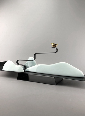 新中式铁艺陶瓷风水玄关摆t件 创意家居样板间工艺品室内软装饰品