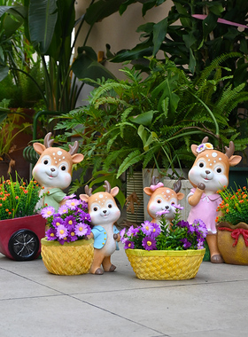 幼儿园卡通梅花鹿花缸摆件户外z可爱动物花园庭院装饰园林景观小