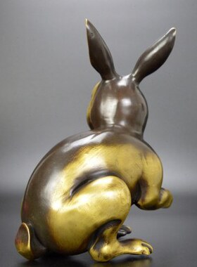 摆件黄铜兔摆设客厅仿古家居装饰品玉兔子兔肖工艺品古玩铜器生铜