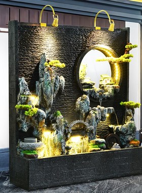 欧式庭院水幕墙流水屏办公室隔断喷泉摆H件大型落地装饰假山养鱼
