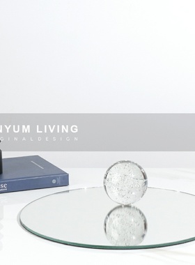 现代玻璃圆形镜面软装q饰品托盘摆件样板房间售楼处酒店桌面收纳