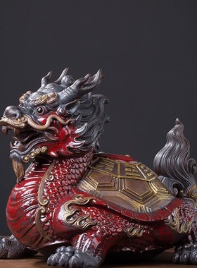 王顺陶瓷龙龟摆件招财龙头龟办公室G玄关桌面摆件中式家居装饰品