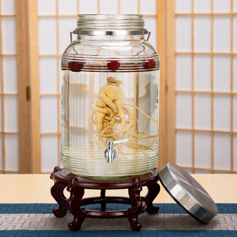 Special wine bottle for soaking wine, ginseng soaking wine jar, high-end sealed jar, household ten kilograms and 20 kilograms glass wine jar with faucet