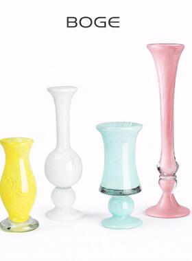 中古风琉璃细长花花器级小众颜值插花花玄关摆件奶色可爱