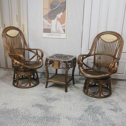 家用滕椅靠背椅天然真藤藤编旋转椅子阳台茶桌椅藤椅三件套电脑椅-图2