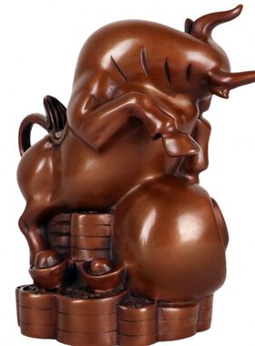 如意工艺品肖大旺财生日生仿古摆件仕缘紫铜招财商务礼品牛牛如意