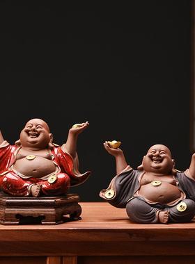 新中式禅意陶瓷招财弥勒佛摆件客厅玄关书桌佛像装饰茶室桌面摆放