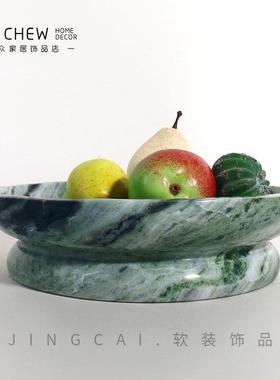 北欧日式侘寂风创意圆形大理石托盘果盘样板间桌面收纳高级感摆件