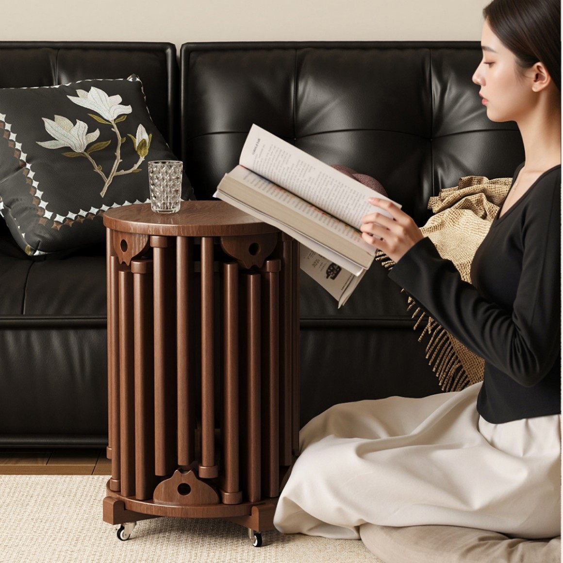 实木凳子可叠放圆凳新中式茶几滑轮椅子家用叠叠乐会客餐桌板凳,淘宝优惠券,粉丝福利购,淘宝优惠卷