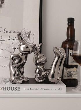 北欧轻奢可爱兔子酒架套装酒柜装饰品摆设餐桌创意陶瓷酒杯架摆件
