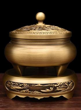 纯黄铜香炉家用室内香薰炉薰香环香艾草沉香檀香高级三足禅意摆件