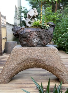 中式仿石柱底座祥云展示柱复古盆景底架户外庭院花架装饰落地摆件