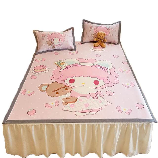 Cartoon ice silk mat three-piece set 2025 new summer home children ice silk mat soft mat washable bed sheet