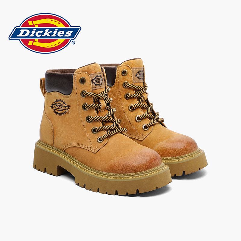 Dickies黄色马丁靴女2025新款小个子厚底大黄靴加绒加厚靴子短靴