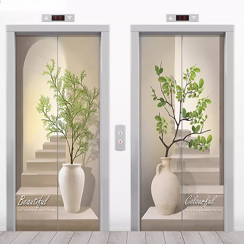 自粘轻奢北欧原木风绿植酒店宾馆电梯门贴纸装饰画防火门入户门贴,淘宝优惠券,粉丝福利购,淘宝优惠卷