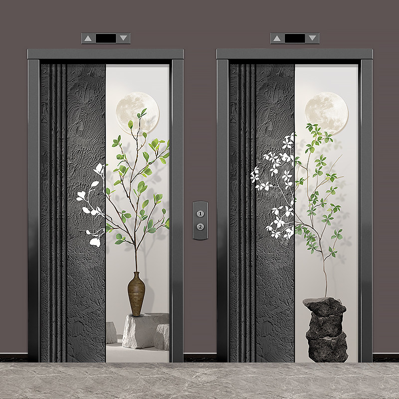 自粘轻奢北欧原木风绿植酒店宾馆电梯门贴纸装饰画防火门入户门贴,淘宝优惠券,粉丝福利购,淘宝优惠卷