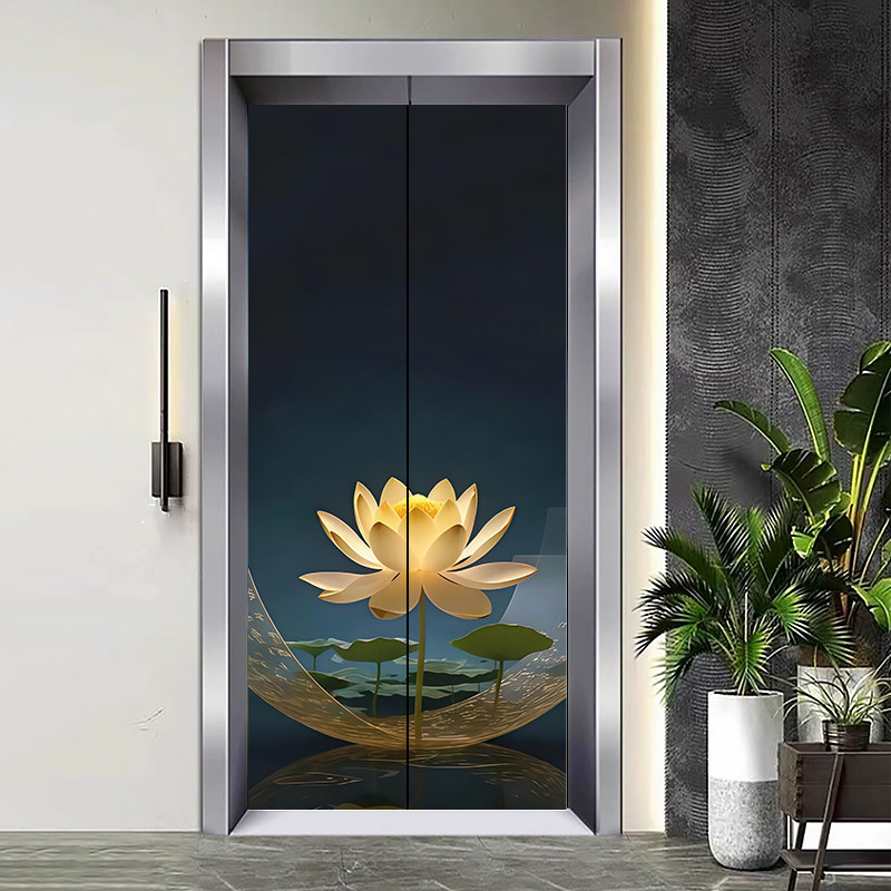 新中式禅意莲花电梯门贴纸高级一梯一户改造遮丑入户门装饰贴画膜,淘宝优惠券,粉丝福利购,淘宝优惠卷
