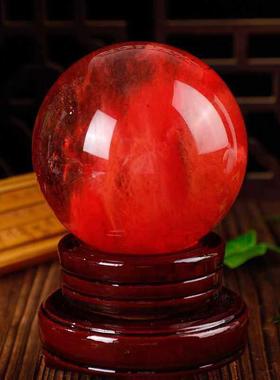 天然冶炼红色水晶球客厅入口办公室装饰底座旋转装饰礼品手工制作