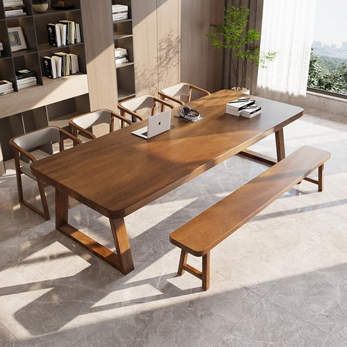 黑胡桃木高档实木书桌客厅餐桌家用学习办公桌卧室长条桌工作台 - 图1