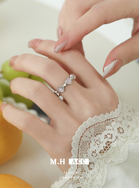 鱼头星星个性开口可调节甜美锆石戒指女生食指戒粉色爱心饰品礼物