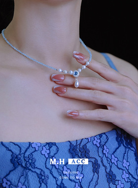 鱼头星星蓝色淡水珍珠项链女生轻奢轻奢复古简约饰品官方正品礼物