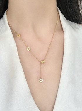 鱼头星星小众设计流苏锁骨链S999纯银圆牌项链女生轻奢约会礼物