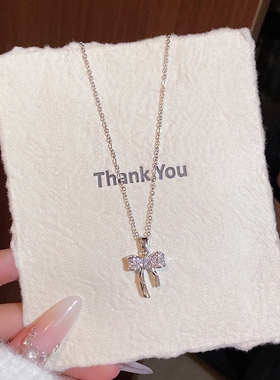 鱼头星星甜美气质感精致锆石女生锁骨链蝴蝶结吊坠项链钛钢饰品潮