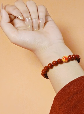 天然朱砂原矿紫金砂福禄双全手链