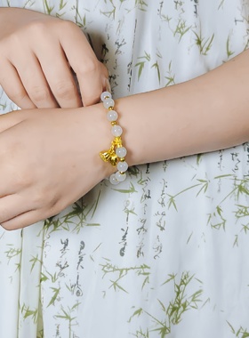 烟青写意和田天山翠玉手链女款手串轻奢小众精致手镯玉石白玉珠子