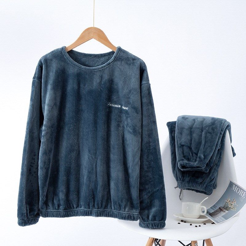 睡衣男冬季珊瑚绒加厚加绒保暖家居服套装纯色法兰绒套头男士秋冬,淘宝优惠券,粉丝福利购,淘宝优惠卷