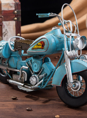 复古印第按摩托车模型 手工铁艺车模 家居客厅橱窗道具摆件装饰品