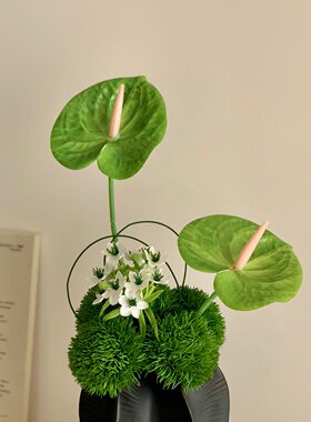 绿色系仿真花黑色杨桃花瓶摆件