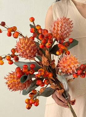 复古橙色仿真花客厅餐桌花