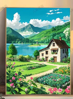 宫崎骏田园装饰画小清新仿油画风景成品唯美治愈系卧室客厅摆挂画
