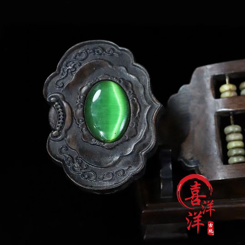 Antique antique pure solid wood with base jade beads sandalwood wishful thinking household ornaments retro old objects