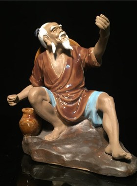 石湾公仔陶瓷摆件创意工艺品假山盘景鱼缸姜太公钓鱼摆件礼品渔翁