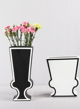 现代黑白陶瓷桌面花瓶样板间售楼处客厅餐厅酒店展厅装饰摆件