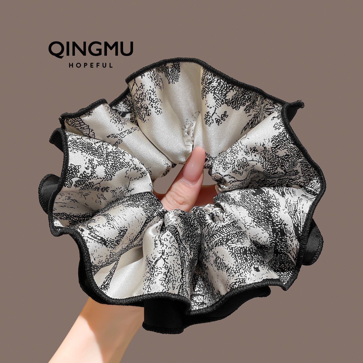 新中式水墨画缎面双层大肠发圈复古氛围感扎马尾发饰丸子头绳头饰,淘宝优惠券,粉丝福利购,淘宝优惠卷