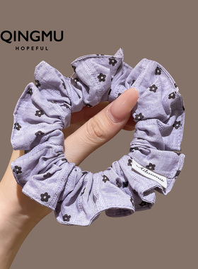 春夏紫色花朵发圈女小肠圈褶皱重工发绳皮筋马尾头绳丸子头圈发饰